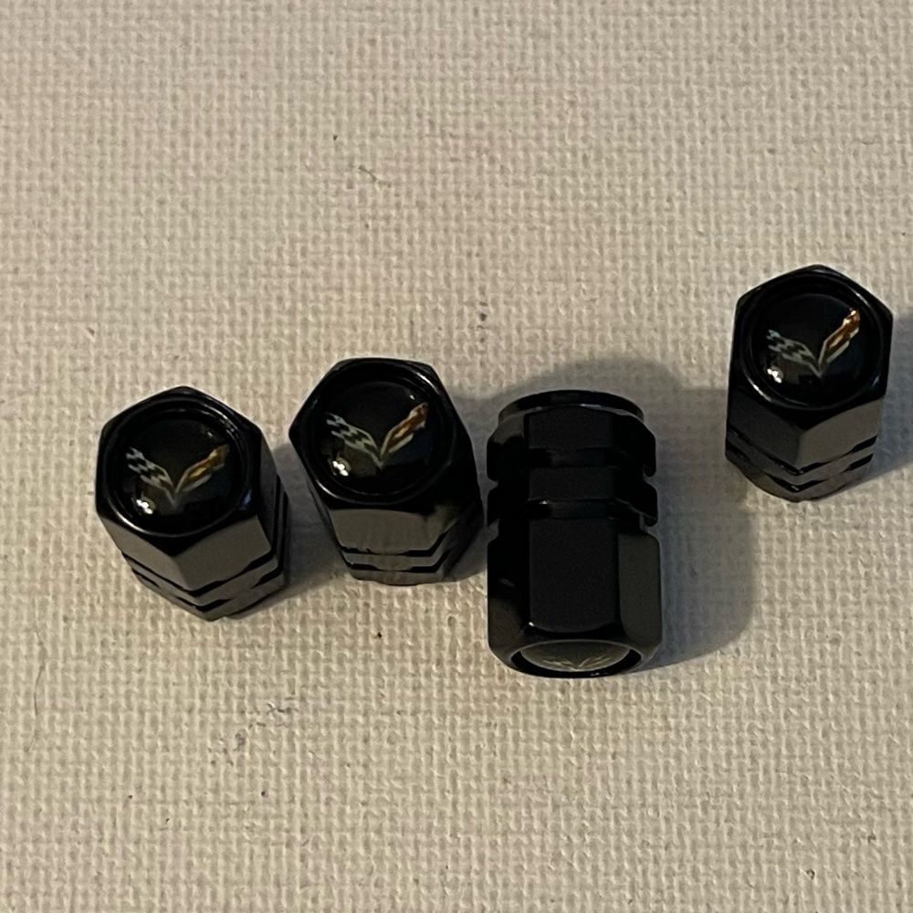 Corvette Valve Stem Caps in Black with Logo NWT